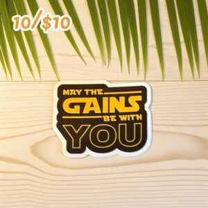 Star Wars Inspired Fitness Sticker – “May The Gains Be With You” – Glossy – 2.5”